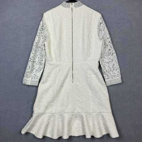 Witchery Dress Womens 14 White Limited Edition Lace Crochet Pleated Drop Waist - Picture 3 of 8