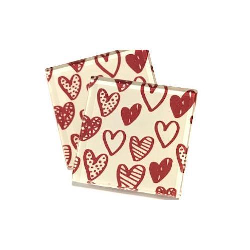 Red Love Hearts 5cm Glass Tiles (HM) Mosaic Tiles Art Craft - Picture 1 of 1