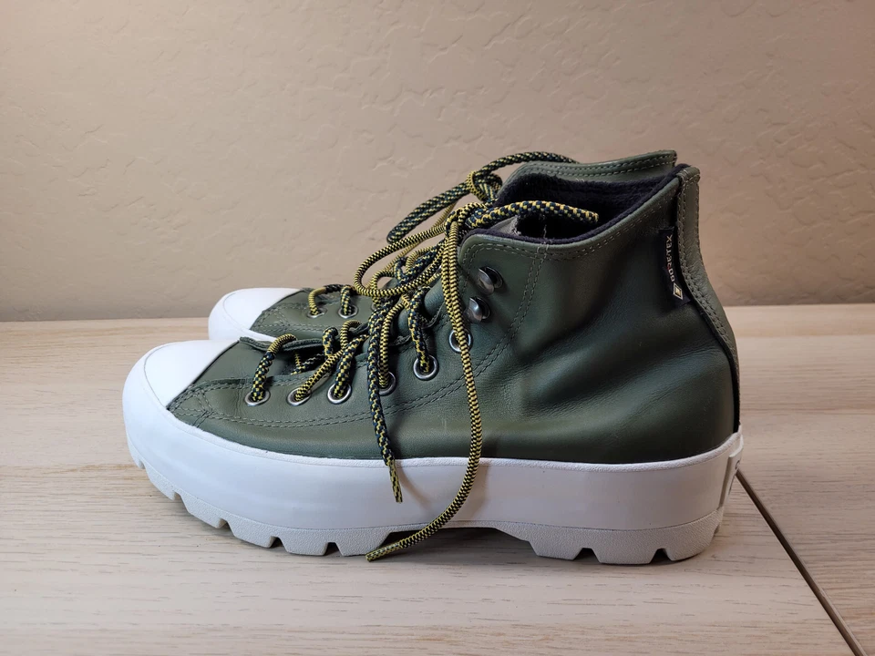 Converse Hi Olive Green Leather Gore-Tex Lug Ankle Boots Shoes Womens 9 EUC - Image 2 of 4