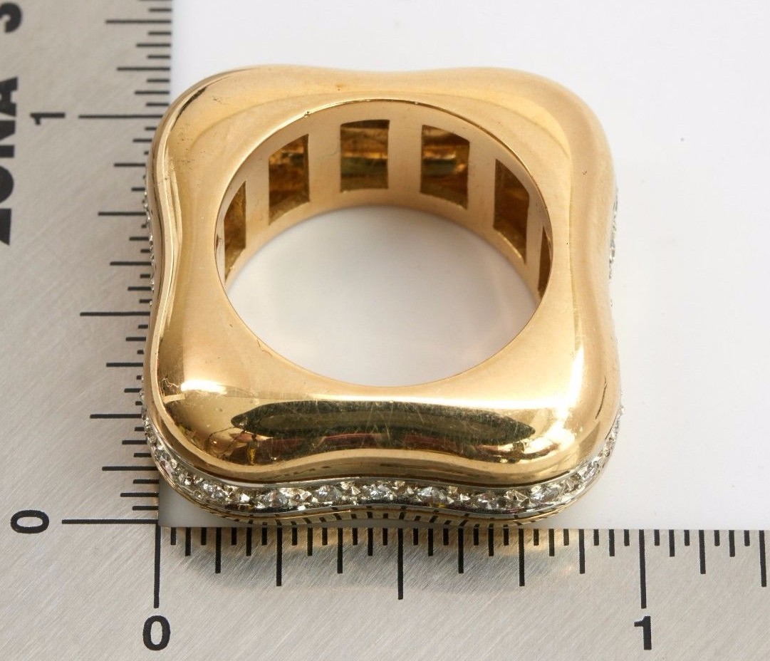 18K Yellow Gold Thick Square Band Ring with Diamond Chips 18K Yellow Gold Thick Square Band Ring with Diamond Chips