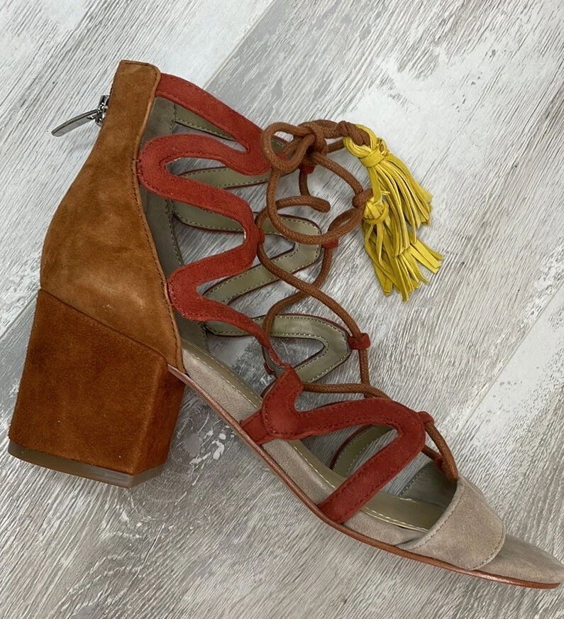 NEW Marc Jacobs Frayz Suede Leather Lace Up Open Toe Heel Sandals 7.5 $154 - Image 2 of 4