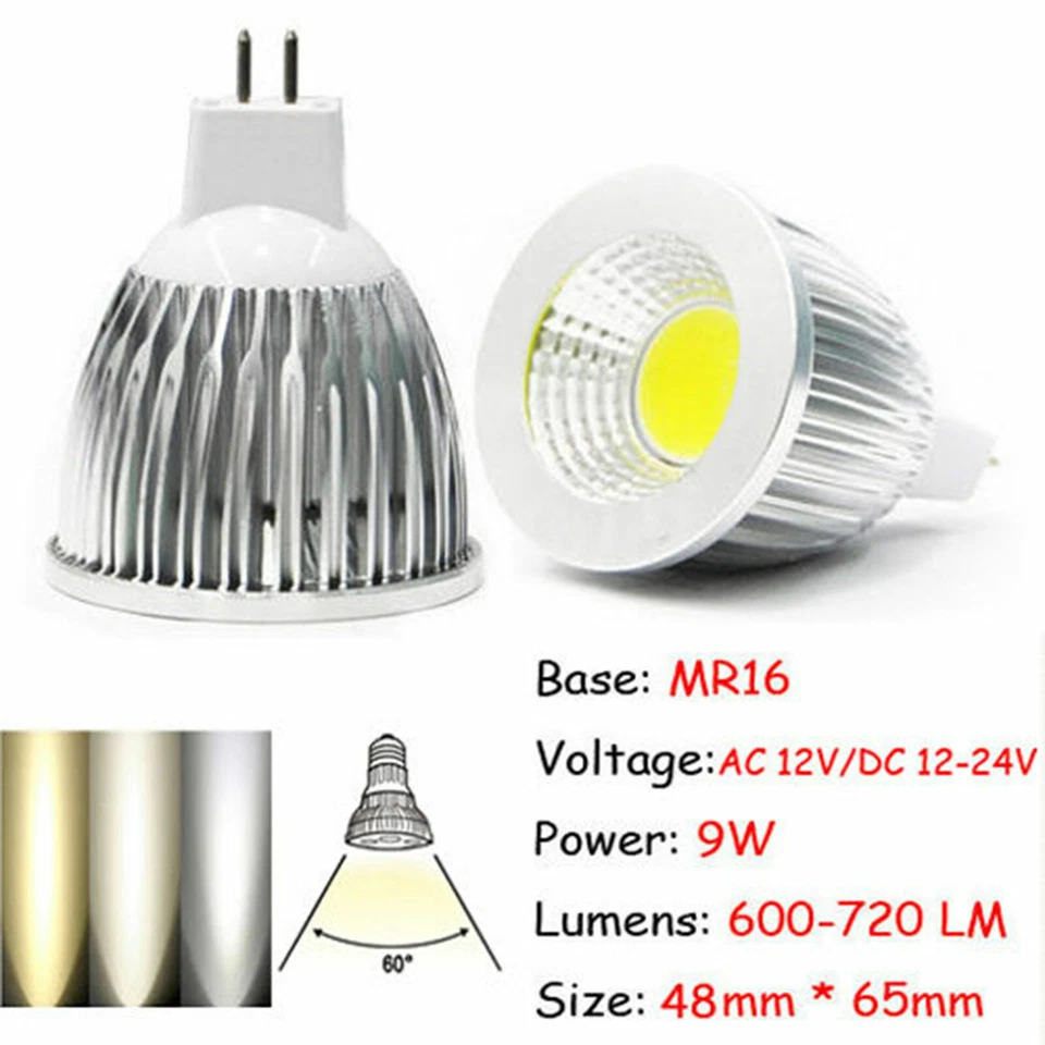 Ultra Bright 6W 9W 12W Dimmable E27GU10 MR16 85-265V 110V LED COB Spotlight - Image 3 of 4