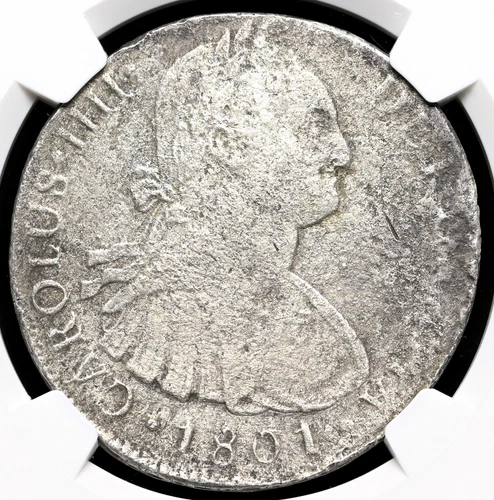 COLONIAL ERA SPAIN, PERU. Charles IV, Silver 8 Reales, 1801-IJ, NGC XF Details