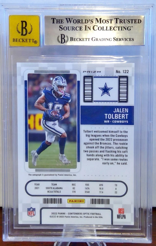 2022 Panini Contenders Optic Purple Pulsar Ticket /21 - Jalen Tolbert Auto BGS 9 - Image 2 of 2