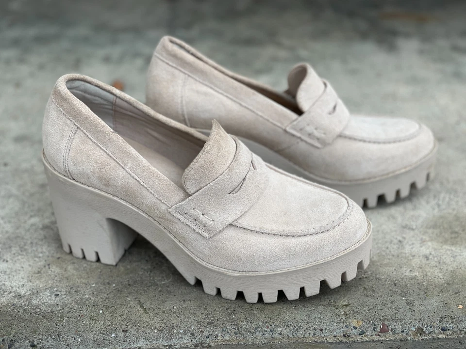 Steve Madden Louise 女式皮革二进制米色厚底高跟鞋 Penn 乐福鞋 11 码 — 第 2/4 张图片