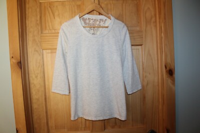 Hem & Thread Women's Gray Lace Embellished 3/4 Sleeve Knit Top - L  