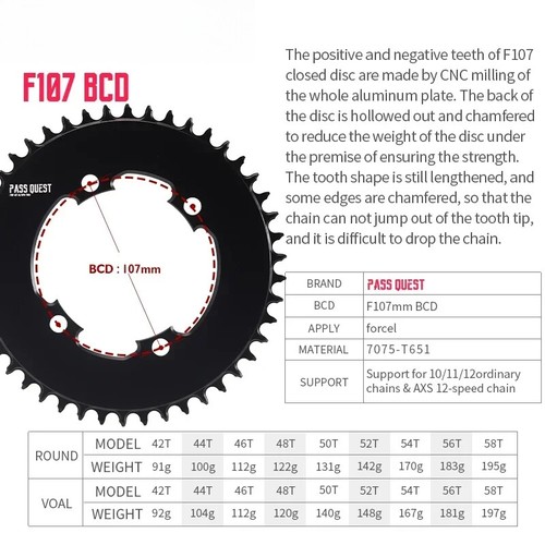 F107BCD Road Bike Chainring Round Oval 42-58 Teeth Support Chainwheel - Picture 3 of 42