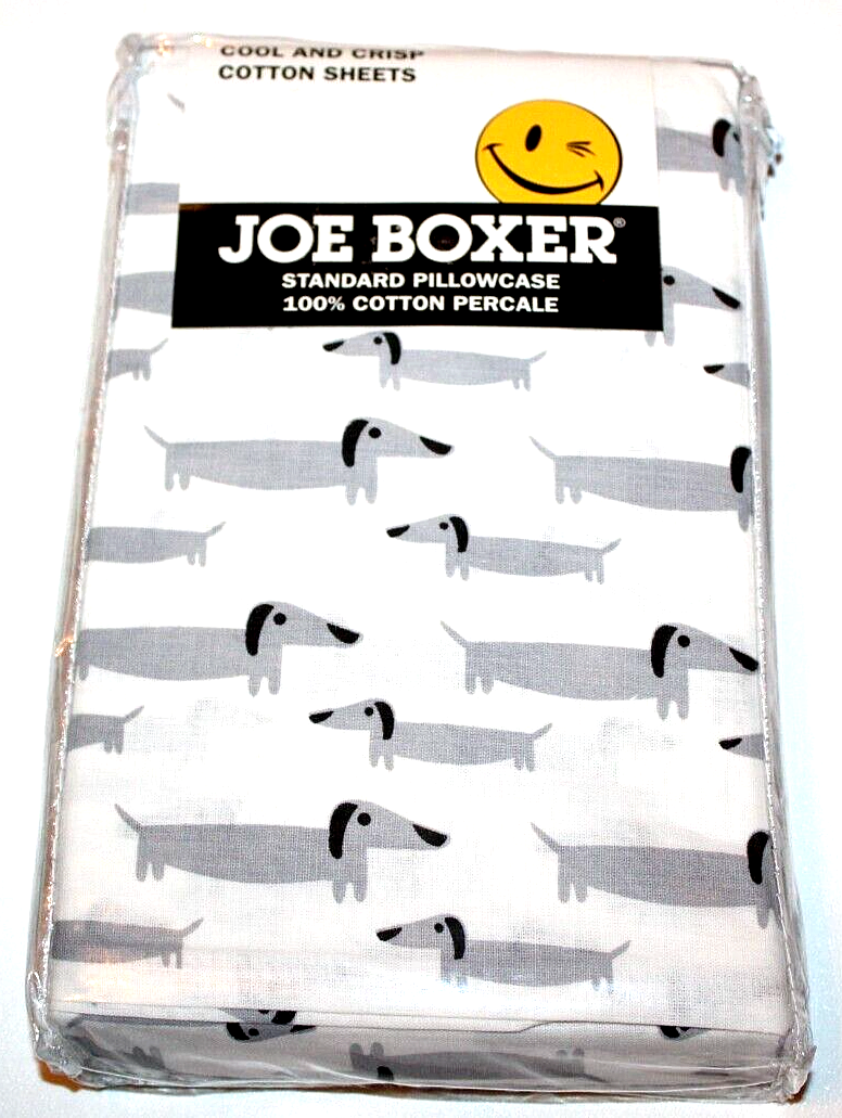 Joe Boxer 100 Cotton Percale Gray/White Weiner Dog Dogs Pillowcase eBay