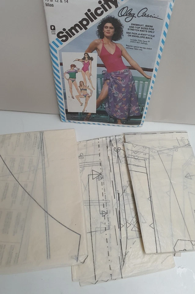Simplicity Sewing Pattern 6390 c1984 Size 10-14 Uncut/Cut Oleg Cassini Swimsuits - Image 4 of 4