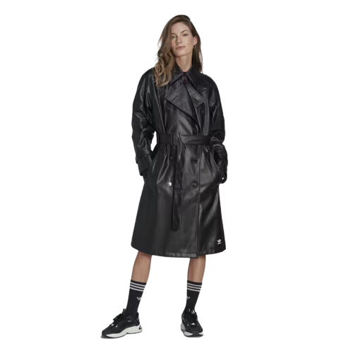 Adidas Originals faux leather belted trench coat black II6083
