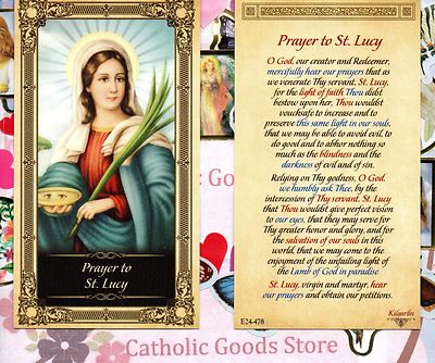 Santa Lucia Bilingual Prayer Card With Magnetic Sleeve - English/Spanish Religious Card