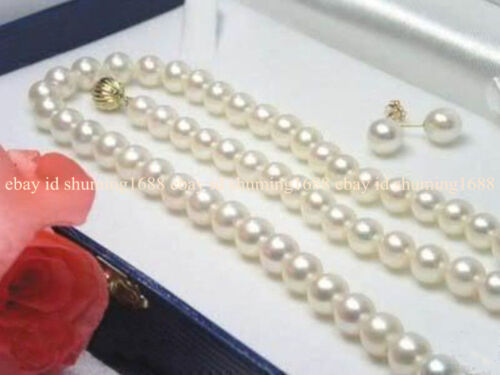 Natürlich 6-7mm Weiß Süßwasser Kultiviert Perle Halskette Ohrringe Set 16-28" - Bild 1 von 12