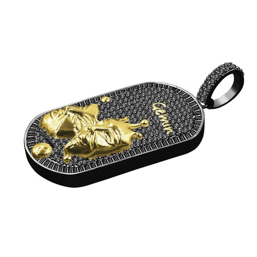 2 Tone Zodiac Astrology Sign 18k Black Gold Baguette Simulated Diamond Pendant - Picture 16 of 48