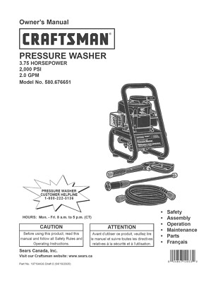 #ad #ad Owners Manual amp; Parts List Craftsman 2000 PSI Pressure Washer Model 580.676651 $19.95