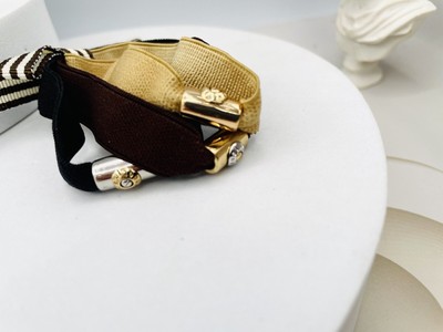 Set Of Three Henri Bendel Black/Brown/ Gold Logo Bow Hair  display picture 3