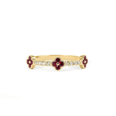 14K massiver Gold Kleeblatt Design Ring, halber Ewigkeit Kleeblatt Lab Created Diamantring