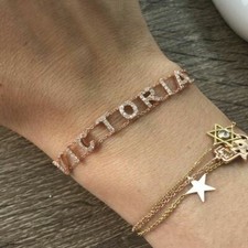 Solide 14k or Jaune Bracelet Naturel Diamant Initiale Or Breloque Bracelet