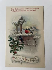 Christmas Greetings Birds Holly Divided Back J.P. 1916 Postcard