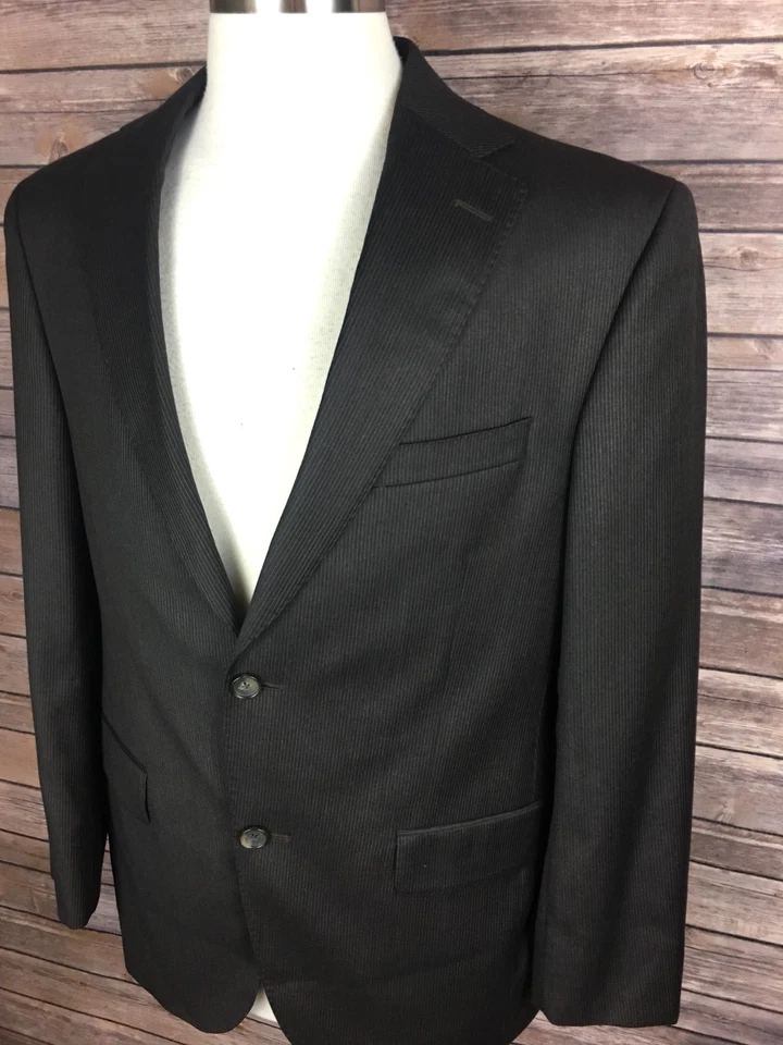 Шерстяной блейзер Daniel Cremieux мужской 38S темно-коричневый в тонкую полоску Loro Piana Super 130s - Изображение 4 из 4