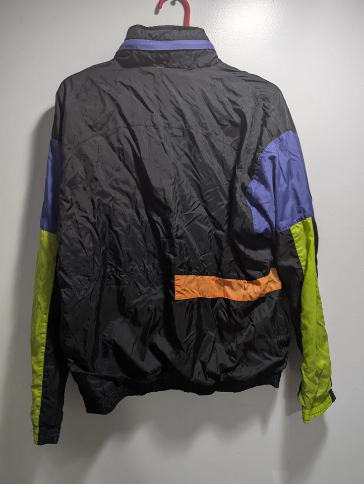 Chaqueta cortavientos de colección Nike juvenil 100 % nailon cremallera completa negra/púrpura/naranja • XL Foto 3 de 3