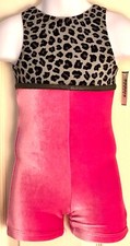 GK TANK CHILD TODDLER CHEETAH PRINT VELVET GYMNASTICS DANCE BIKETARD TD NWT 