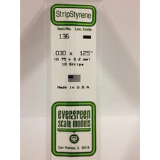 Evergreen 136 Styrene Plastic Strips 0.030"x 0.125" x 14" (10)