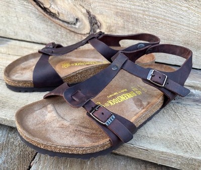 Birkenstock ODESSA (40/9) Habana Brown Oiled Leather Sandals w/ Ankle Strap