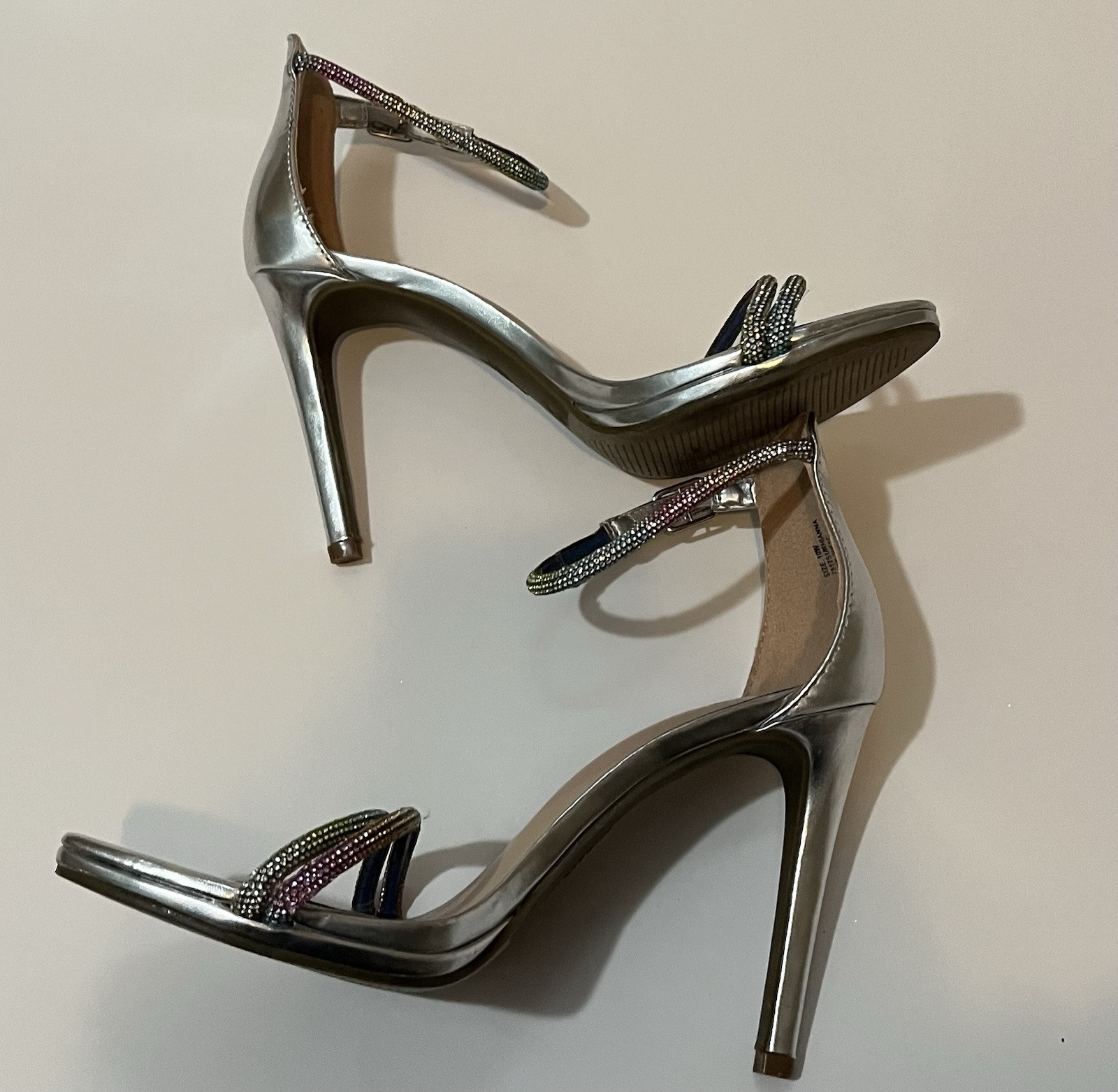 I. D. Required Silver Rainbow Glitter Heels, Size 10