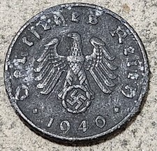 NAZI GERMANY / FIVE (5) REICHSPFENNIG COIN 1940 A (MINTED IN BERLIN / WARTIME)