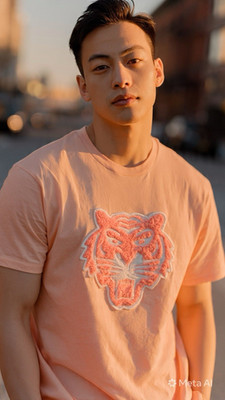 KENZO Herren T-Shirt Tiger Logo Stickerei beige S Baumwolle F855TS0064YH
