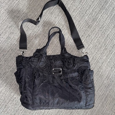 Marc by Marc Jacobs Black Quilted Tote Bag Logo Plate Zip Silver Hardware