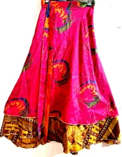 Incredible-art Vintage Silk Sari Magic Wrap Skirt Reversible Double Layer skirt,