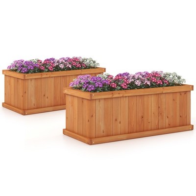 2PCS Raised Garden Bed Fir Wood Rectangle Planter Box w/ Drainage Holes Orange