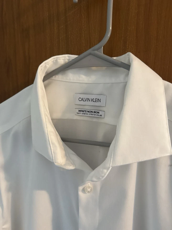 Calvin Klein MENS White Shirt Size XL 17 34/35 Infinite Non-iron Slim Stretch - Image 2 of 4