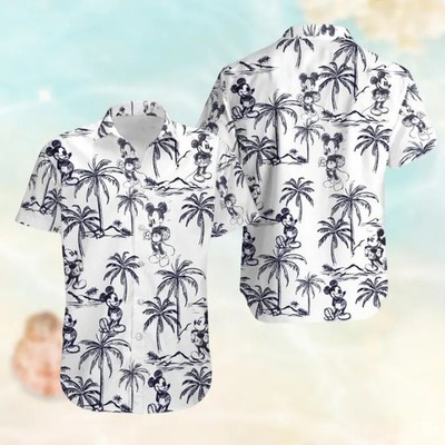 Disney Hawaiian Mickey Mouse Sketch Button Summer Cute Men Women Unisex8