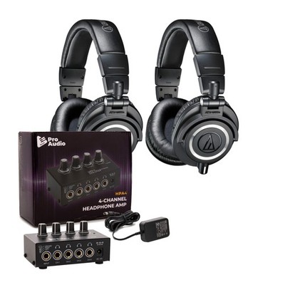 Audio-Technica M-Series ATH-M50X Headphones Pair 4-Channel Amplifier