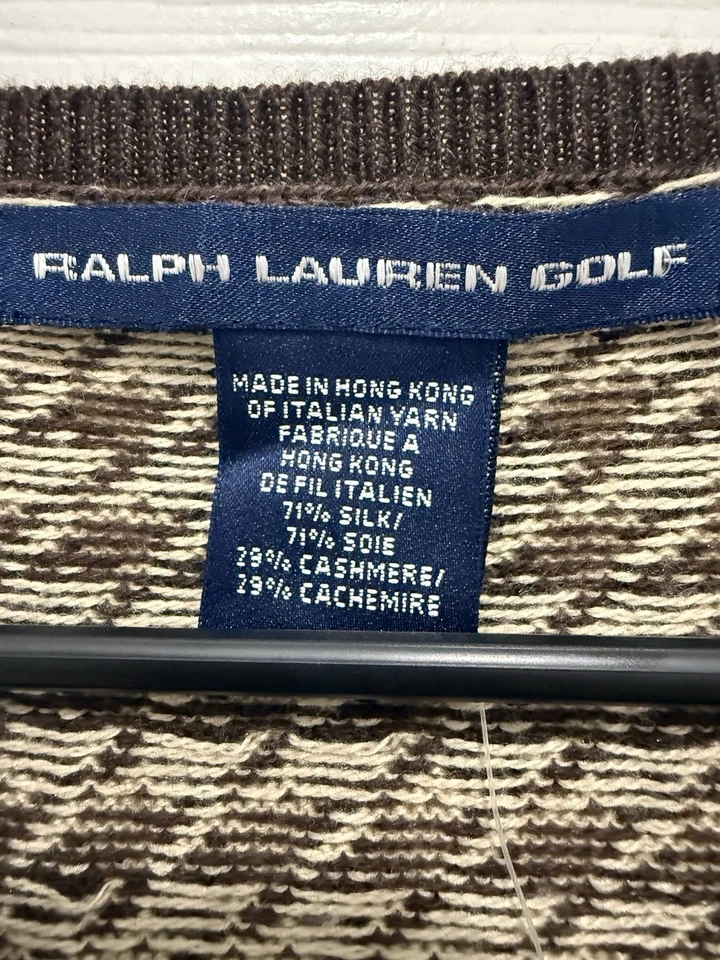 Chaleco Suéter de Golf Ralph Lauren Talla M Marrón Beige Mezcla de Seda Cachemira Nuevo con Etiquetas Foto 3 de 4