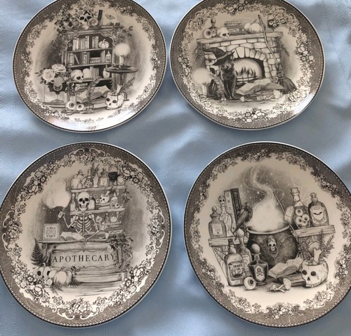 Set of 4 Eaton Fine Dining Apothecary Halloween Salad Dessert Side Plates New - Picture 3 of 8