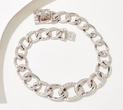 Affinity Diamond Curb Link Pave Bracelet, Sterling Silver 925