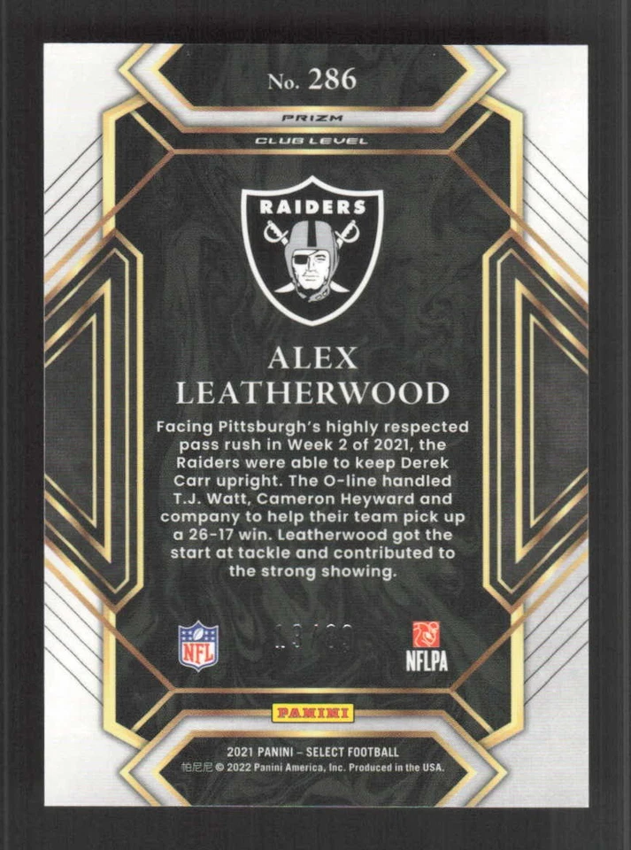 Alex Leatherwood 2021 Panini Select Dragon Scale Prizm #/89 Rookie #286 - Image 2 of 3