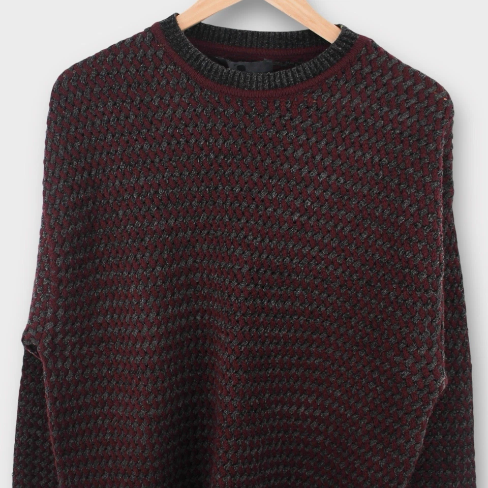 Vintage Consensus Men’s Textured Woven Knit Sweater Maroon/Charcoal Size Large - Image 2 of 4