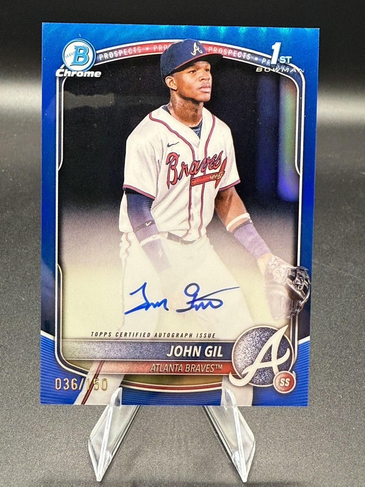 2025 Bowman Chrome John Gil 1st Blue Refractor Auto /150 Atlanta Braves Prospect