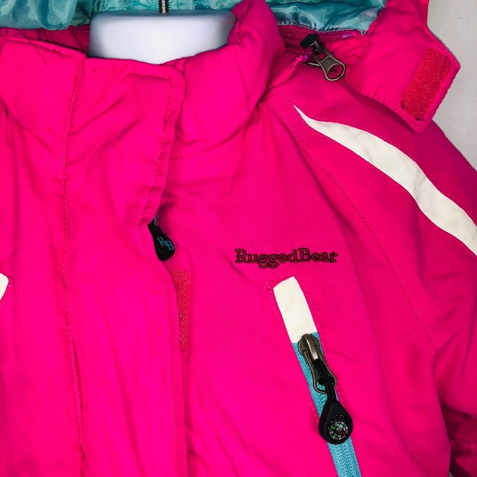 Abrigo Rugged Bear Niñas 4 Rosa Azul Puffer Invierno Capucha Extraíble Foto 3 de 4