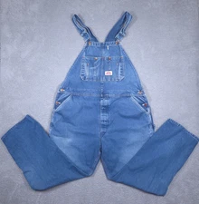 Vintage Round House Bib Overalls Men's 42x30 Blue Denim Carpenter Made In USA