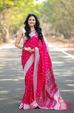 Soft Lichi Silk Sari Beautiful Rich Pallu  Jacquard Work Saree With Blouse New