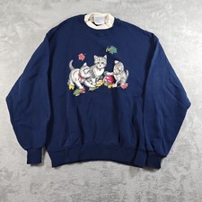 Vintage Cat Sweatshirt Womens Large Kitten Kitty Fall Pullover Double Collar 80s