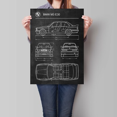 BMW E30 M3 Car Poster Retro Patent Blueprint Art Print | eBay UK