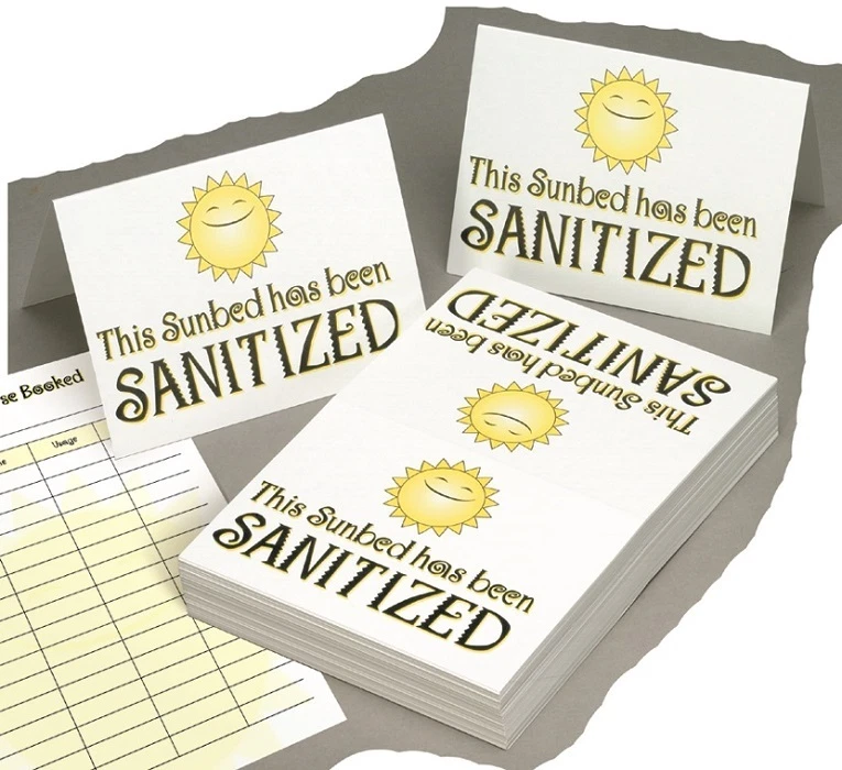 Sunbed Sanitised Signs Sanitized Tanning Salons - Pack of 100