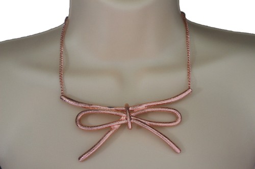 Damen Modeschmuck Kupfer Metall Kette Halskette Große Krawatte Schleife Band Anhänger Set - Bild 4 von 7