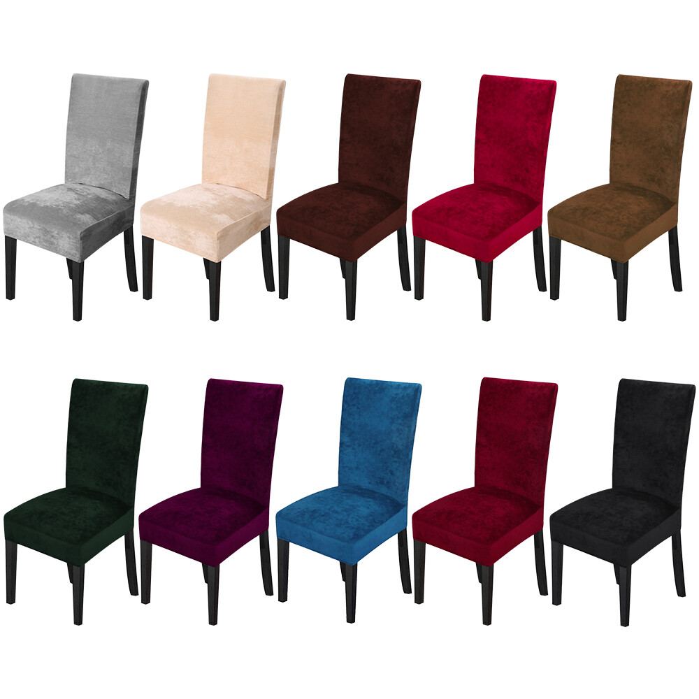 1/4/6Pcs Velvet Spandex Fabric Stretch Dining Room Chair Seat Covers Slipcovers eBay